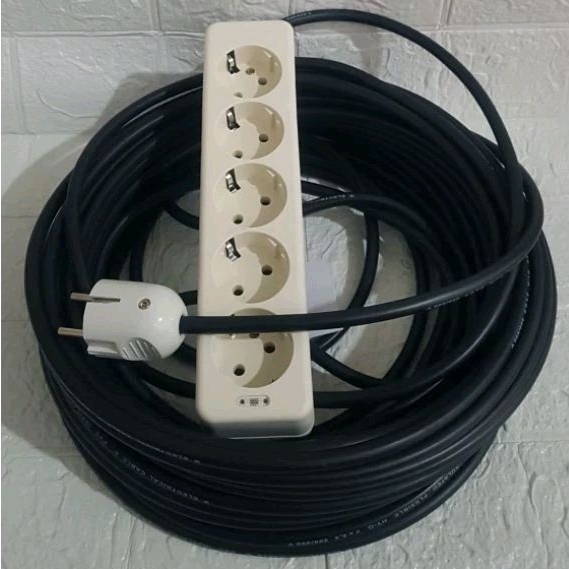 Kabel roll 2x2.5 panjang 20meter full + Stopkontak 5 Lubang Sudah dirakit