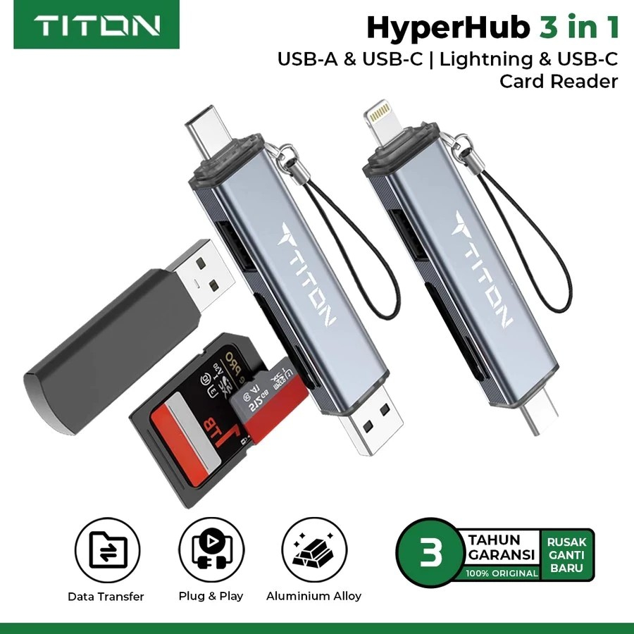 TITON HyperHub Card Reader USB Hub TF Memory Card SD Card Flashdisk OTG USB-A USB-C LIGHTNING iPhone