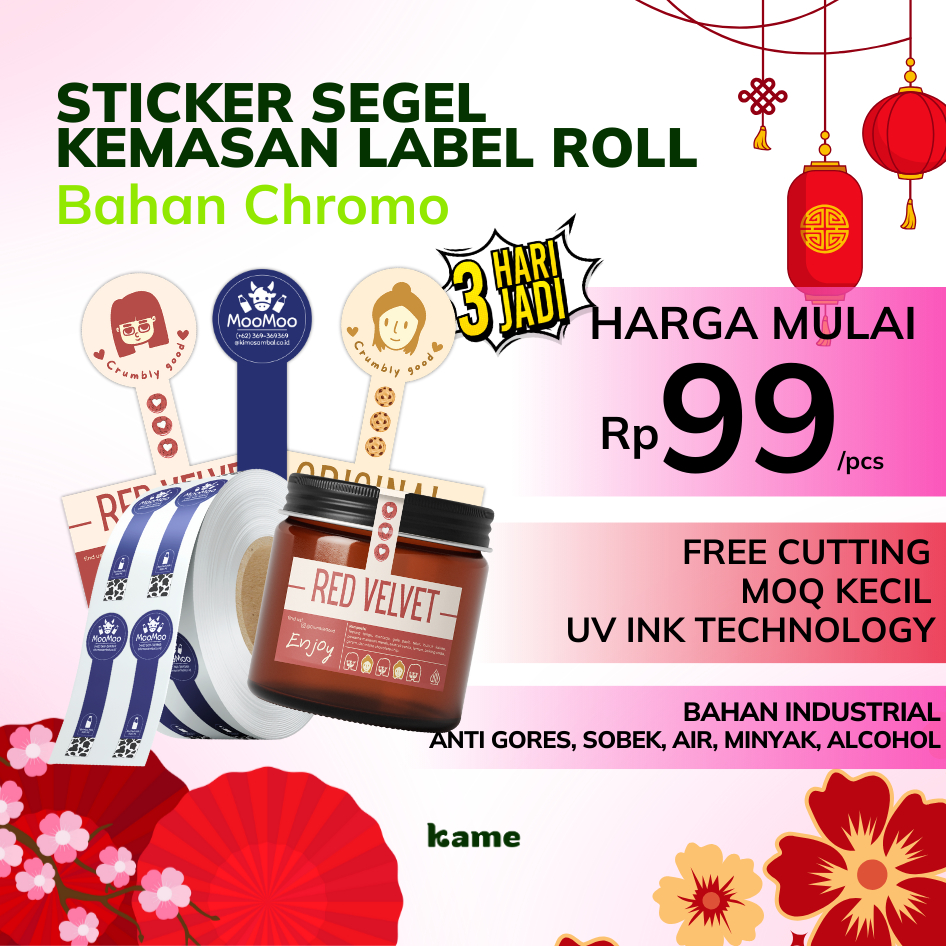 Cetak Stiker Label Roll UV INK Segel Makanan | Stiker Roll Custom Bahan Chromo| Stiker Cutting Kiss 