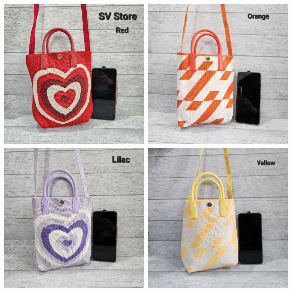 TAS SLEMPANG HP RAJUT-Tas rajut muat hp dengan warna dan motif cantik