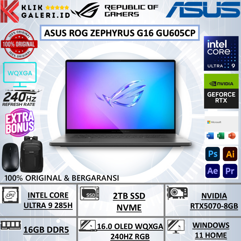 Laptop Gaming ASUS ROG ZEPHYRUS G16 ULTRA 9 285H 16GB 2TB RTX5070-8GB 240Hz OLED WIN11