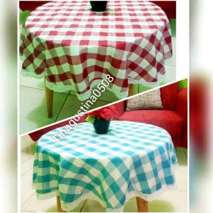 Terbaru Taplak Meja Bulat Motif Kotak Besar Renda Cantik Berbagai Warna