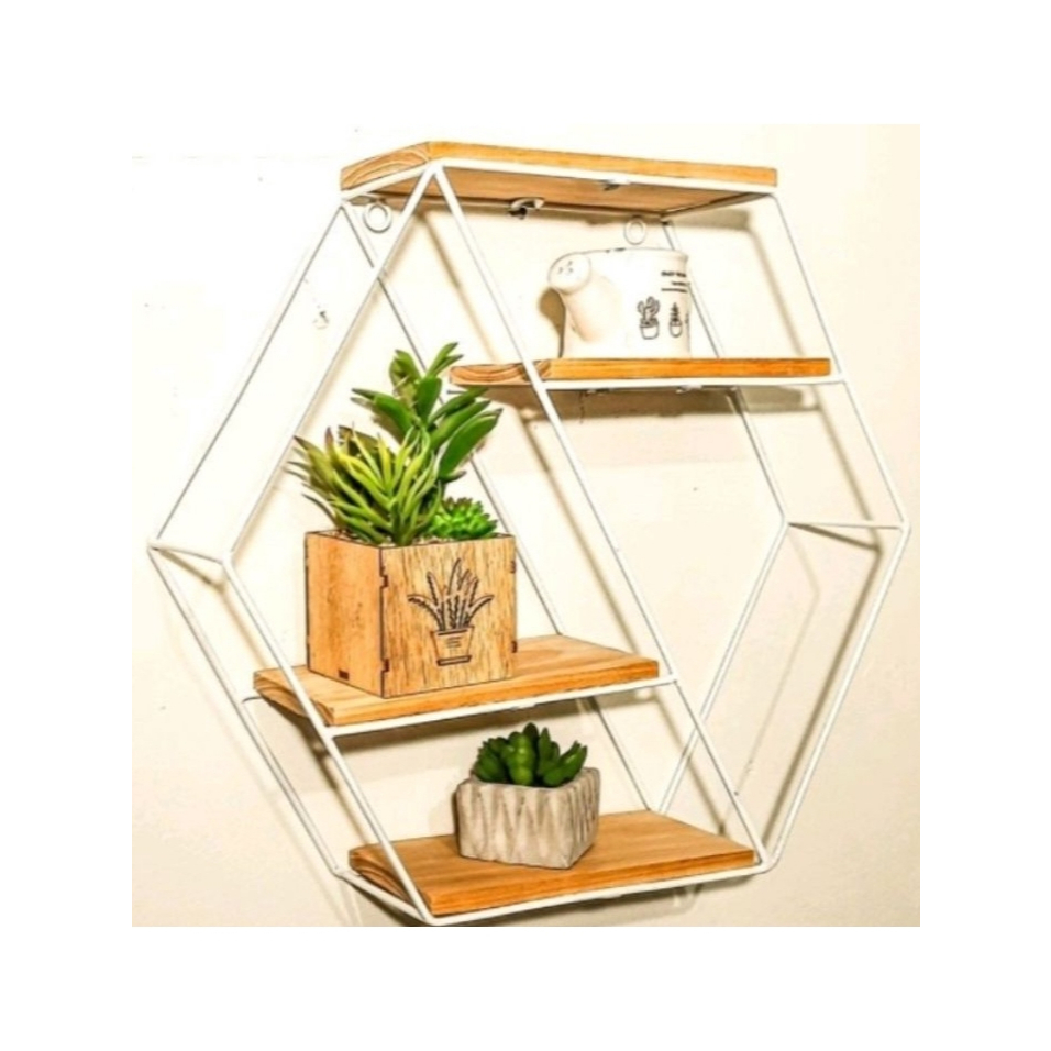 Hiasan Dinding Segi Enam - Rak dinding Segi - Dekorasi Dinding Besi