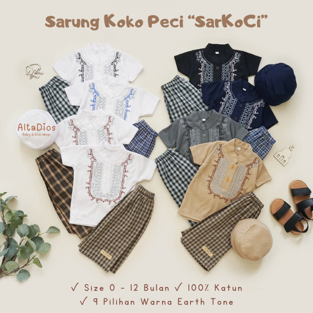 [Altadiosbaby] Kado AR RASYID Setelan Sarung + Baju Koko + Peci Bayi Premium | Set SARKOCI Pakaian A