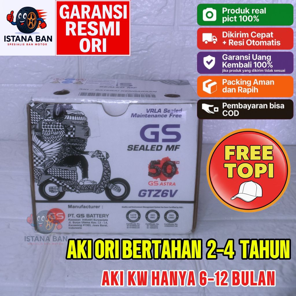 Aki Motor GS ORI ORIGINAL 100% GTZ6V Vario