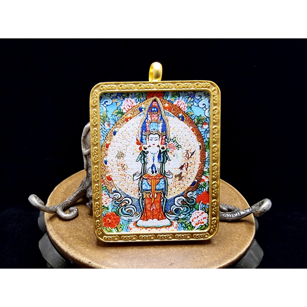 Liontin Lukisan ThangKa 1000 Arms Dewi KwanIm Bodhisattva 51mm E1895