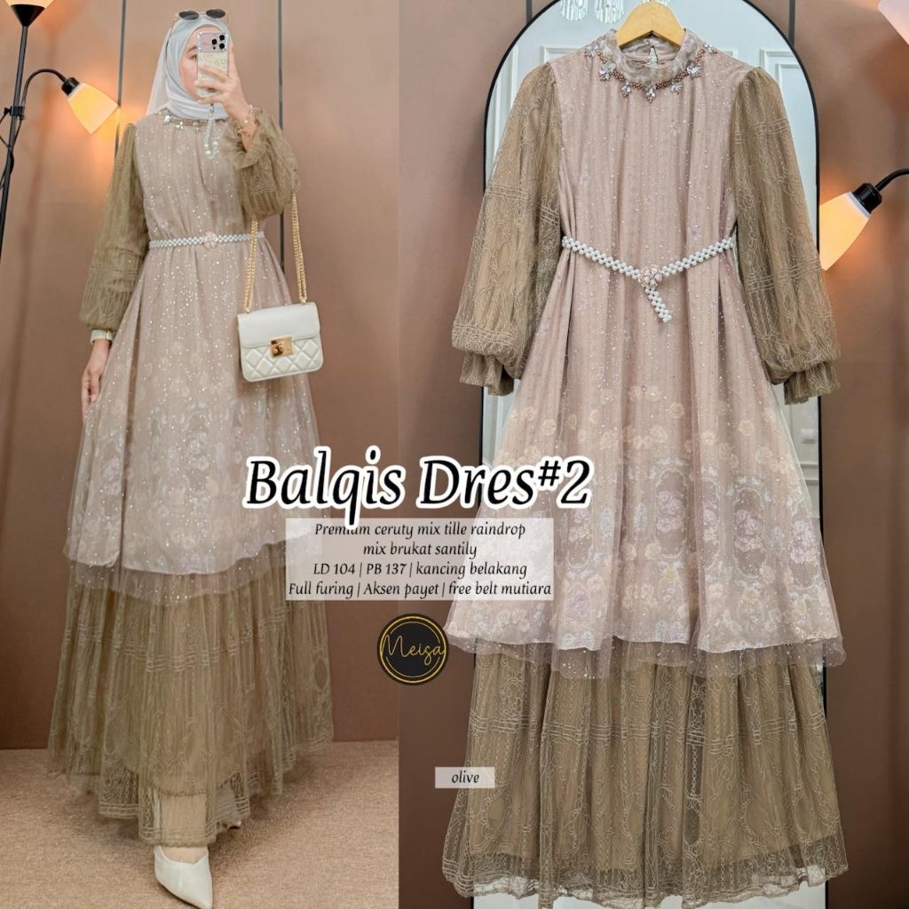 Balqis Dress #2 by Meisa - dress ceruty mix tille raindrop mix brukat santily - gamis wanita model t
