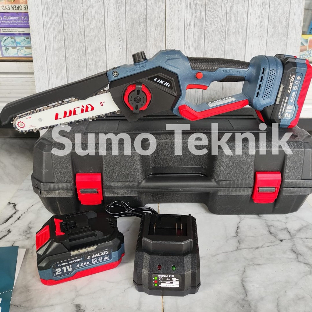 Lucid LS08 chainsaw cordless Lucid LS-08 chainsaw baterai 8 inch 2 baterai 4.0Ah