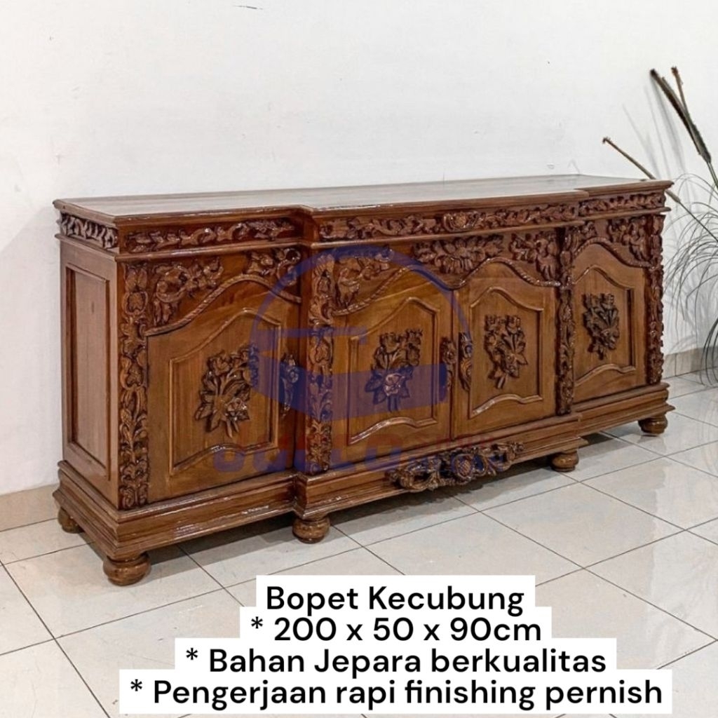 [ Golden Furniture ] Buffet Jepara Jati Kecubung - Bopet Jepara 4 Pintu Minimalis Ukir - Buffet Jati