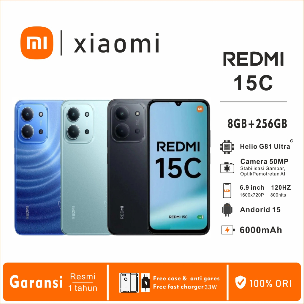 Xiaomi Redmi 15C dual sim ram 8GB/256GB Layar 6.9" inch hp resmi