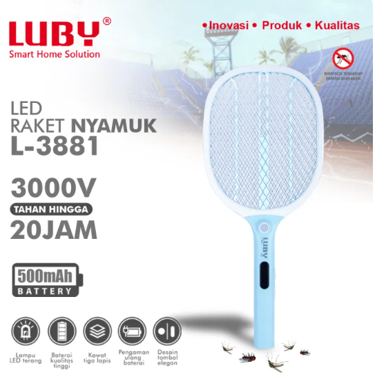 Raket Nyamuk Luby L-3881 dengan Lampu LED dan Baterai 500 mAh merk LUBY