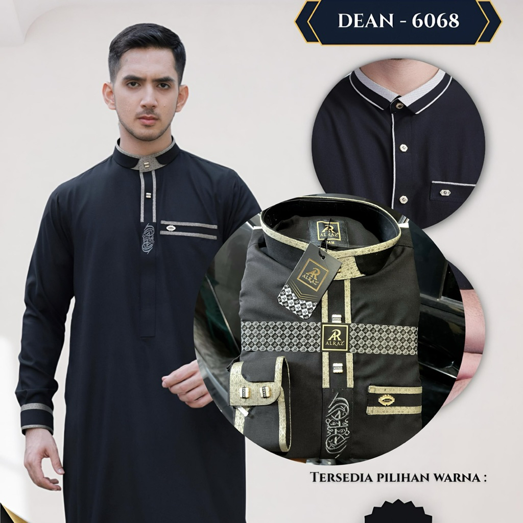 ALRAZ Gamis Hitam Bordir Premium Dewasa Lengan Panjang Manset Baju Jubah Hitam Alraz Cotton Premium