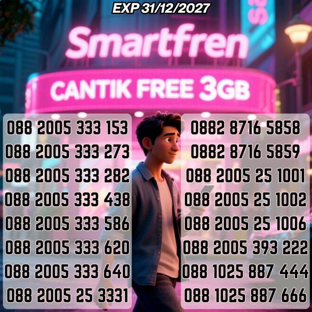 Nomor Cantik Smartfren Seri 088 2005 333XXX Bonus 3GB/30Hari Harga mulai 39ribu