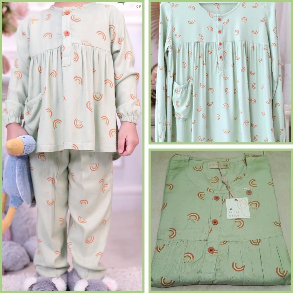 Ditsy Little Pajamas Rainbow Size 6, Viscose Terra, New "READY Siap Kirim"