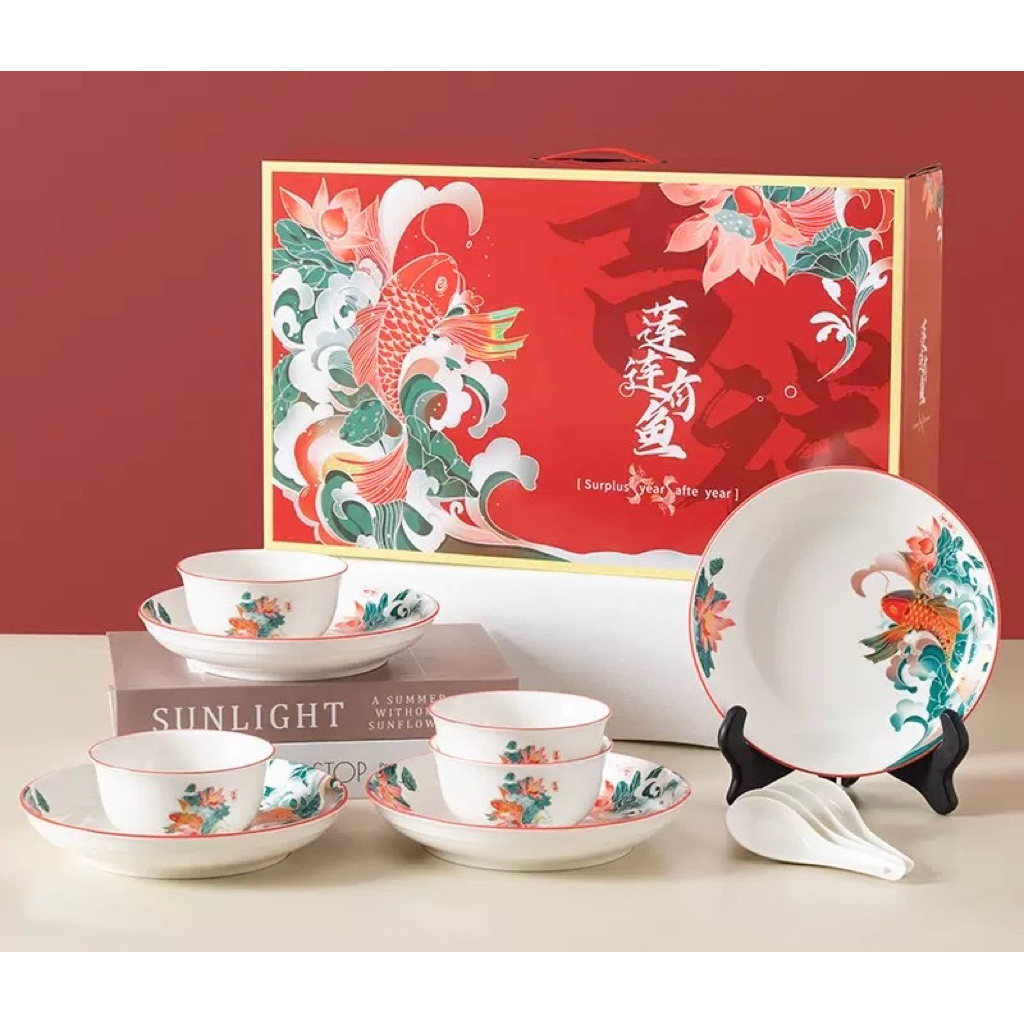Hampers Imlek Chinese New Year - Mangkok Set Motif Ikan Emas Mangkok Set Imlek Bowl Set Imlek