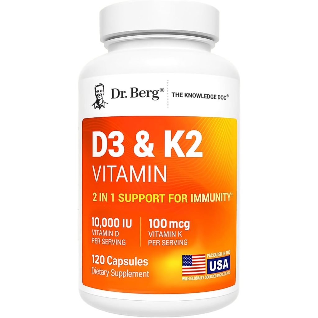 Dr. Berg Maximum Strength 2-in-1 Vitamin D3 K2 10,000 IU/5,000 IU Naturally Derived D3 4X Lab-Tested