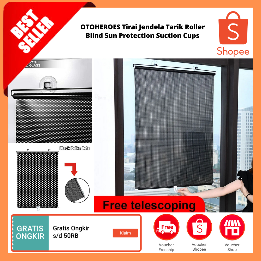 Tirai Jendela Tarik Roller Blind Sun Protection Suction Cups / Tirai Gulung Tarik Pelindung Matahari