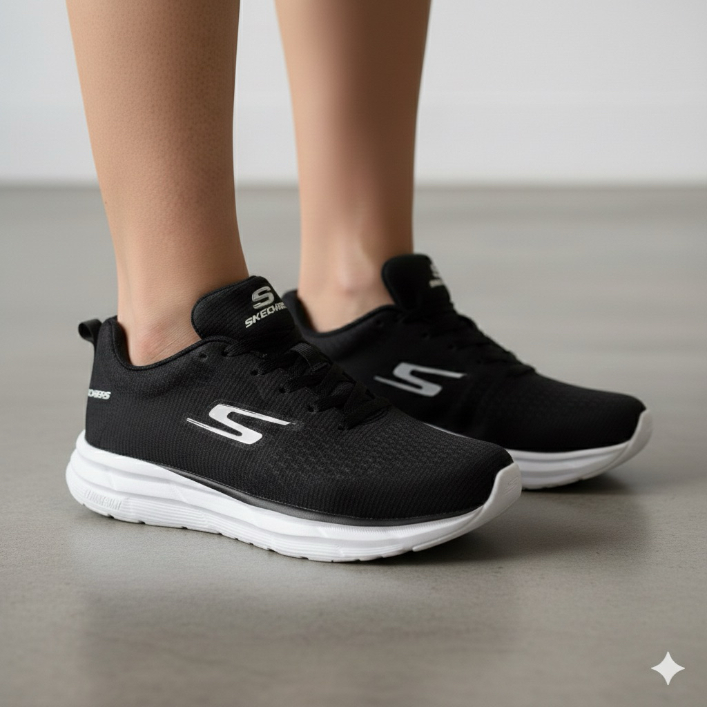 sepatu skechers pria dan wanita hitam putih