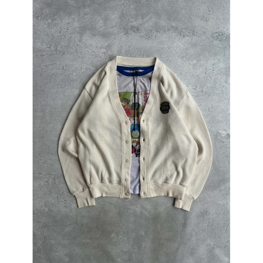 Lacoste basic cardigan boxy big logo knitwear grandpa sweater old money fashion jumpers streetwear c