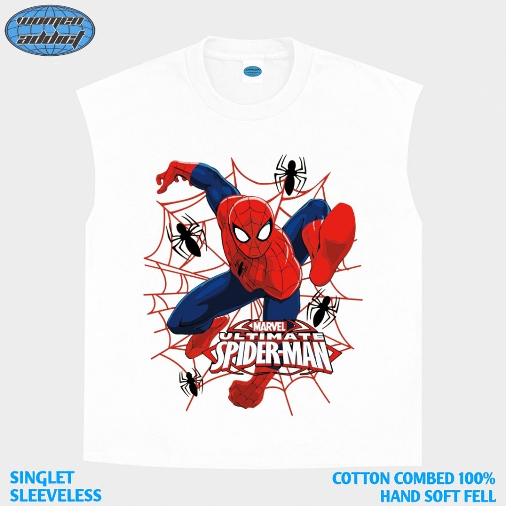 KAOS BAJU SINGLET SPIDERMANN | SINGLET PUTIH | SINGLET BAND | KAOS BAND | BAND METAL | LEKBONG PRIA 