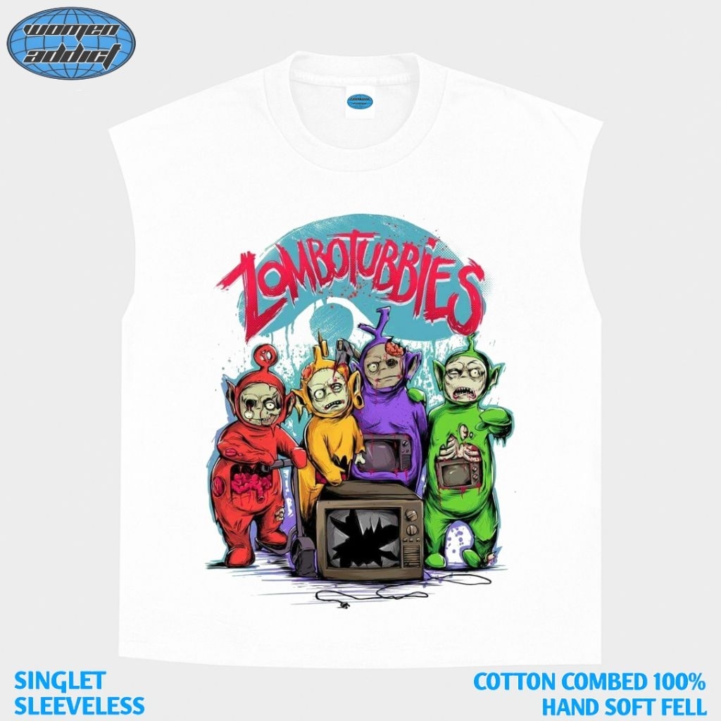 KAOS BAJU SINGLET ZOMBOTUBBIES | SINGLET PUTIH | SINGLET BAND | KAOS BAND | BAND METAL | LEKBONG PRI