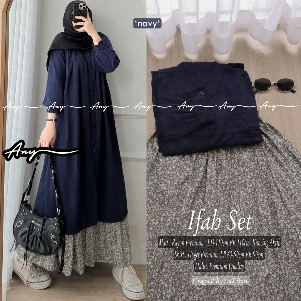 ifah kinan qiran yumiko set tunik rayon polos rok plisket bunga by ANY