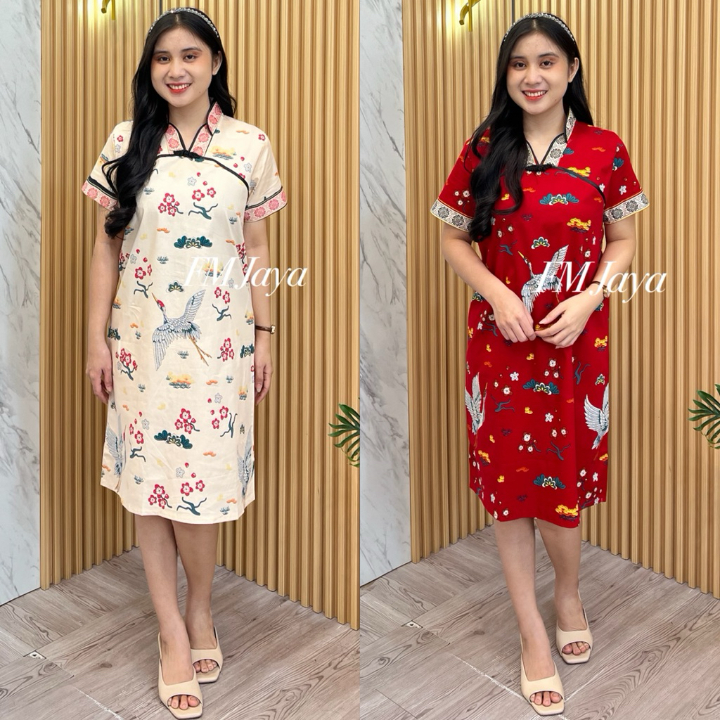 DRESS BATIK CNY 6429-2 || GAUN BATIK IMLEK TERBARU || DRESS CHEONGSAM WANITA || DRESS MERAH IMLEK