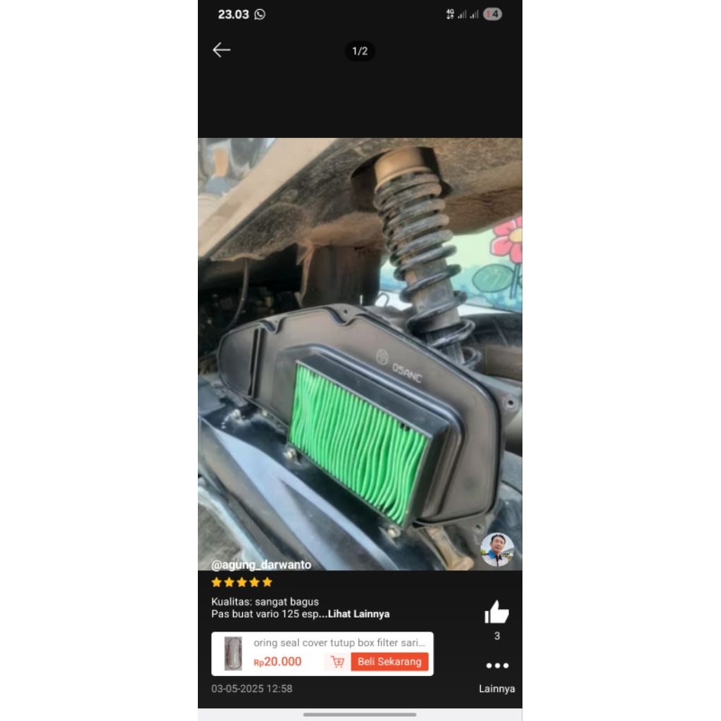 oring box filter honda vario 125 NEW vario 125 esp vario 125 old KZR original