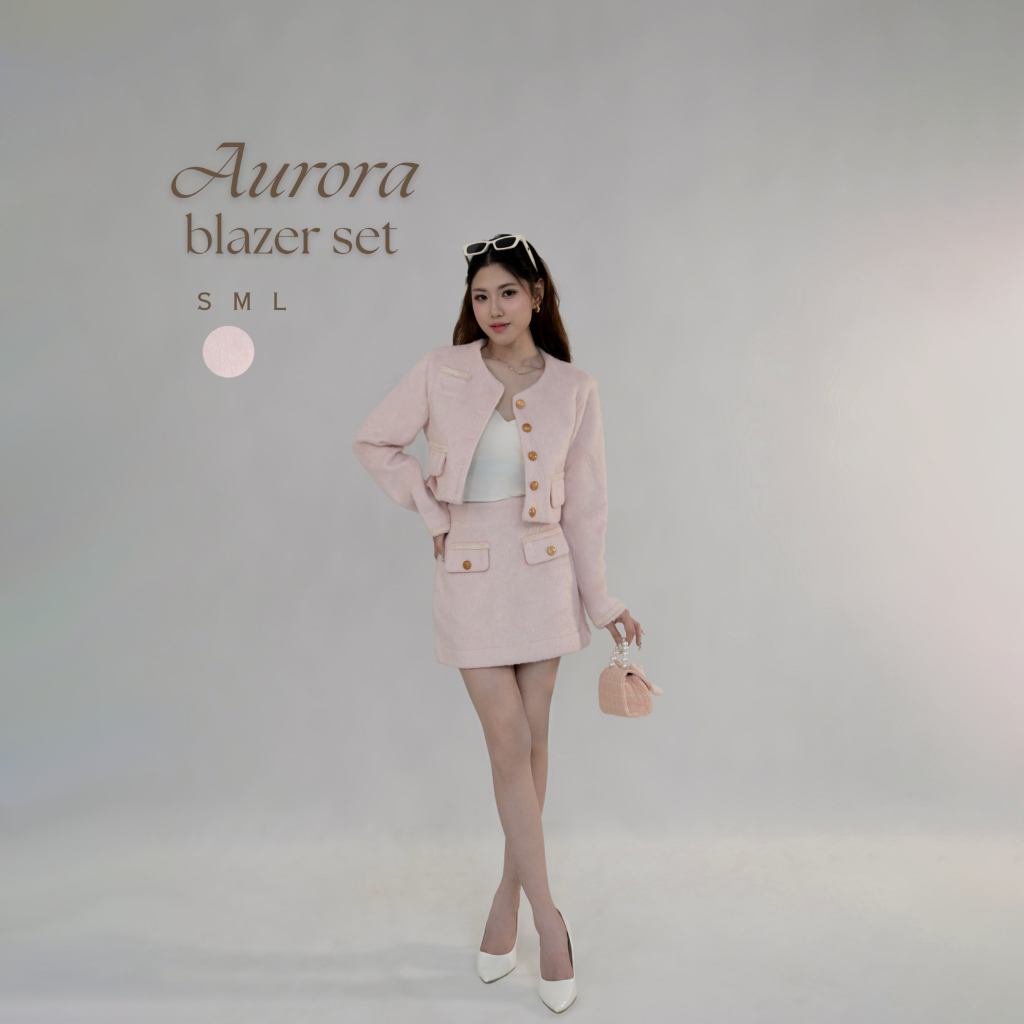 [MILAN] Aurora Blazer Set - Tweed Outer Wanita | Korea Set Elegant Rok Celana Skort Pink Blazer Kore