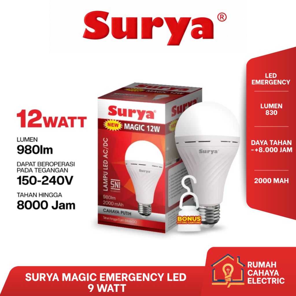 SURYA MAGIC 12 WATT | LAMPU LED EMERGENCY |  LED Bulb | CAHAYA PUTIH TERANG