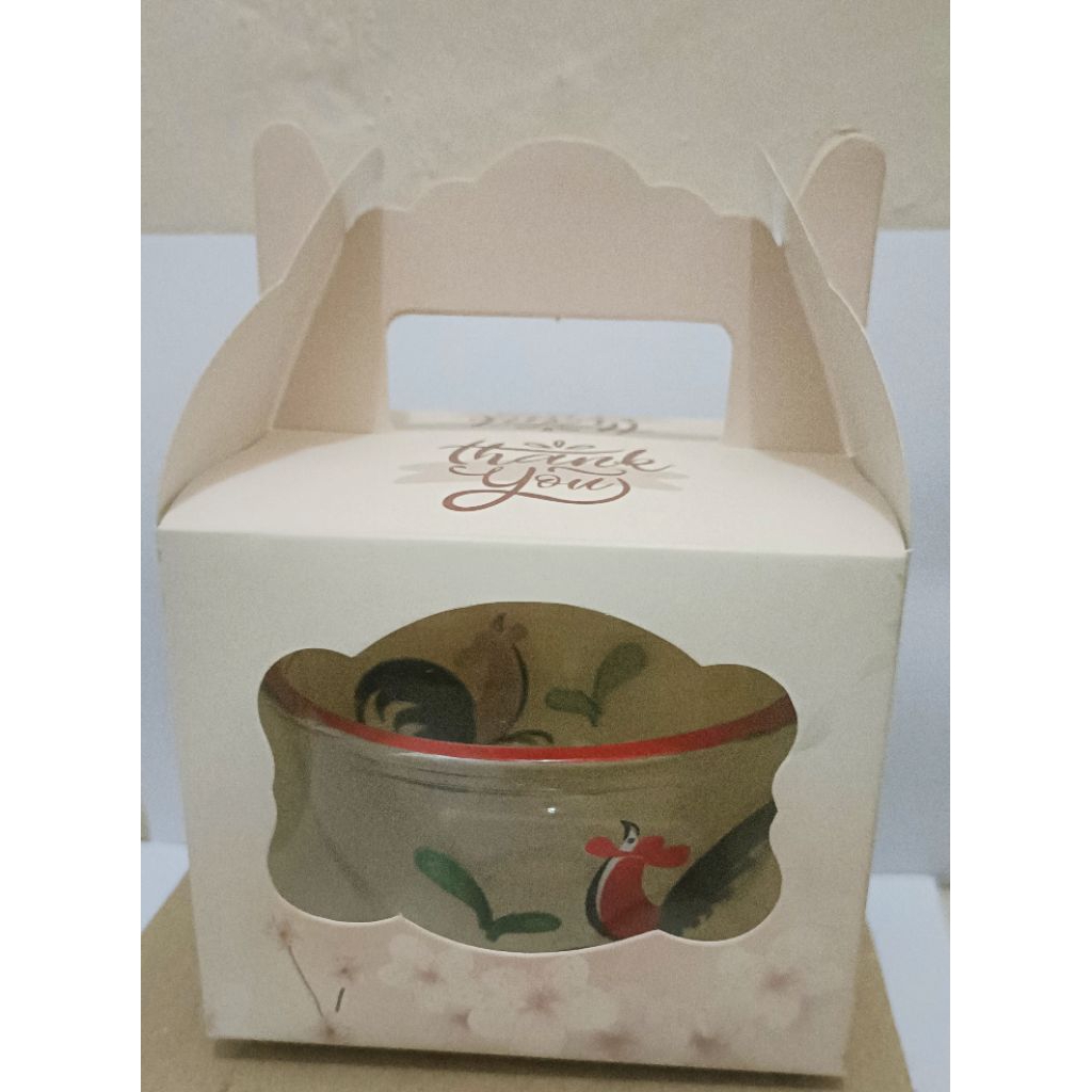 SOUVENIR PERNIKAHAN MANGKOK KACA AYAM JAGO/MUNGIL/ KECIL + BOX LUCU WARNA PEACH