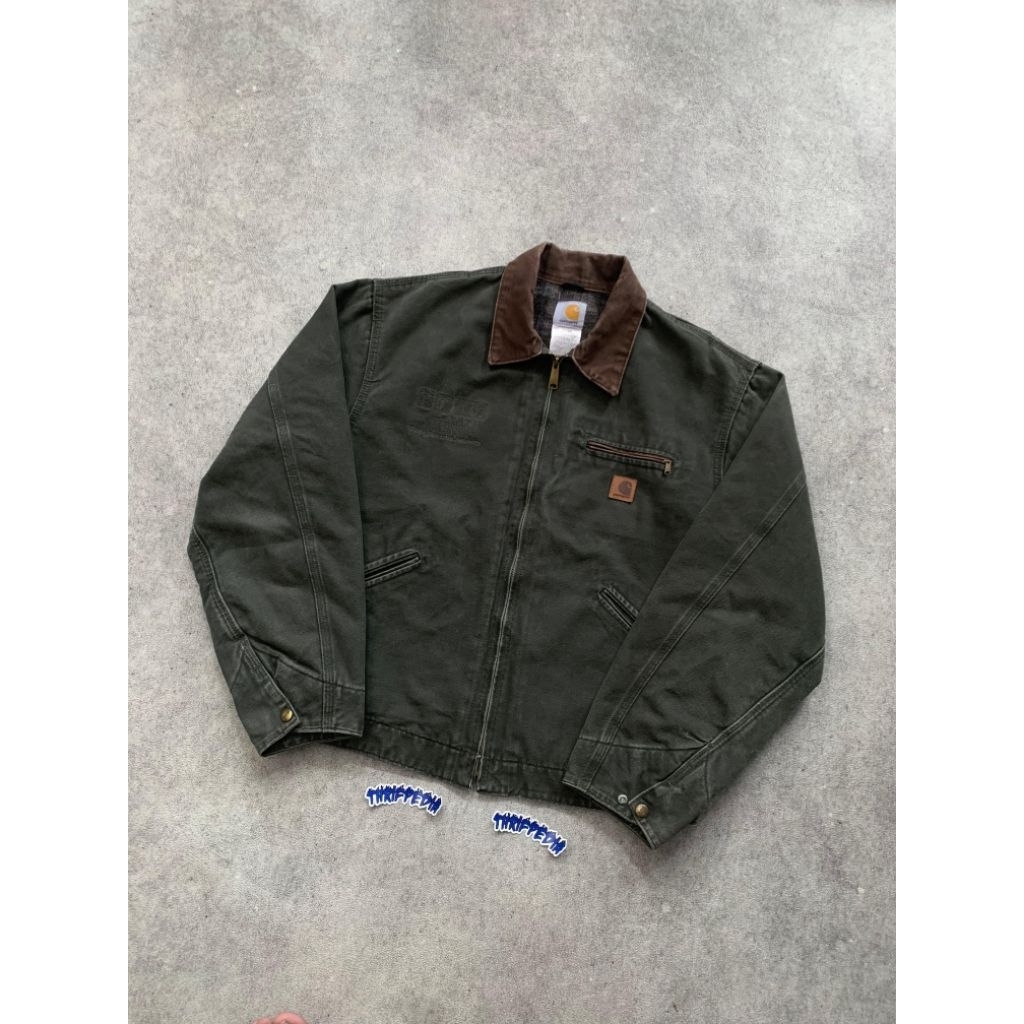 Vintage Carhartt J97 Mosgreen detroit jacket flanel lined distressed faaded