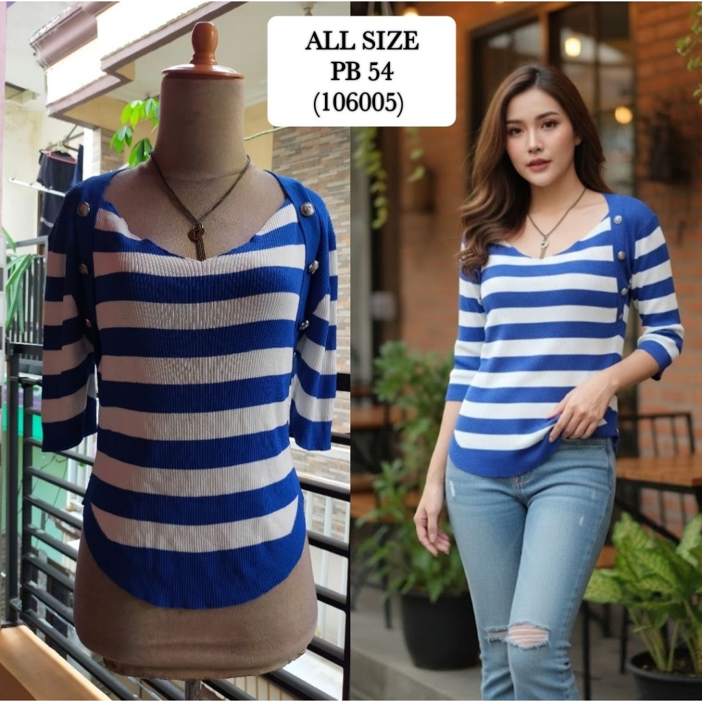 Atasan Rajut Salur Biru Putih