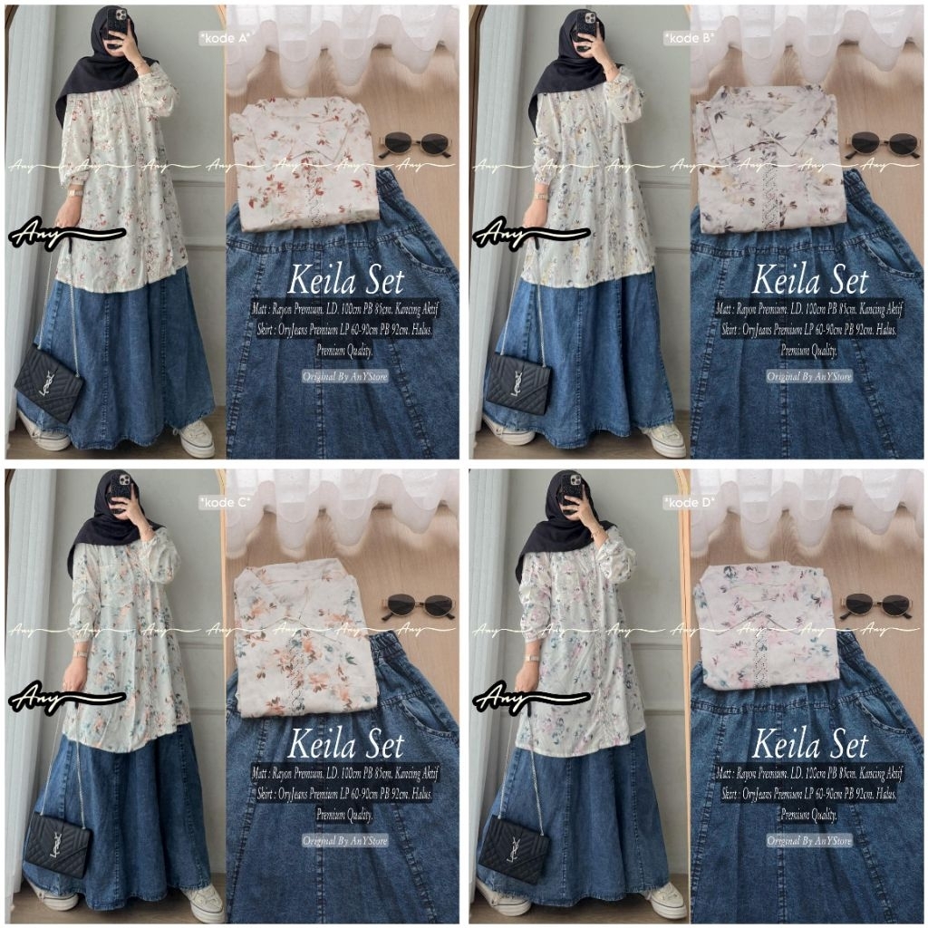 Keila setelan long tunic jumbo ld 130 by A.N.Y rok panjang jeans skirt denim import long tunik motif