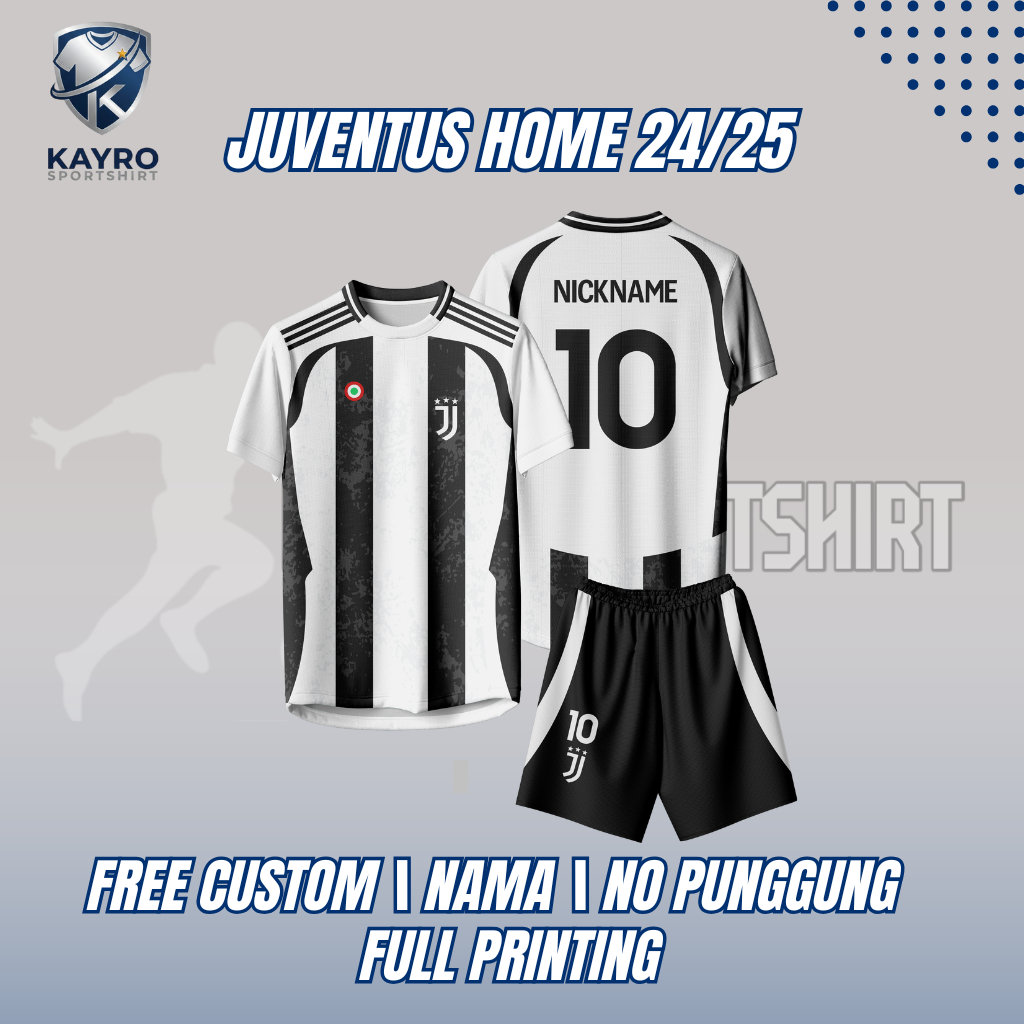 Jersey Bola Custom Juventus Home 2024/2025 Full Printing Custom Nickname dan No punggung Anak Dewasa