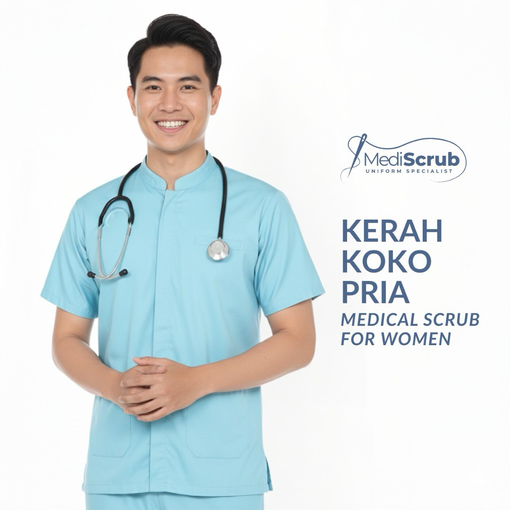 MediScrub Baju Jaga Medis Pria - Koleksi Kerah Shanghai & Koko Lengan Pendek Seragam Dokter Perawat 