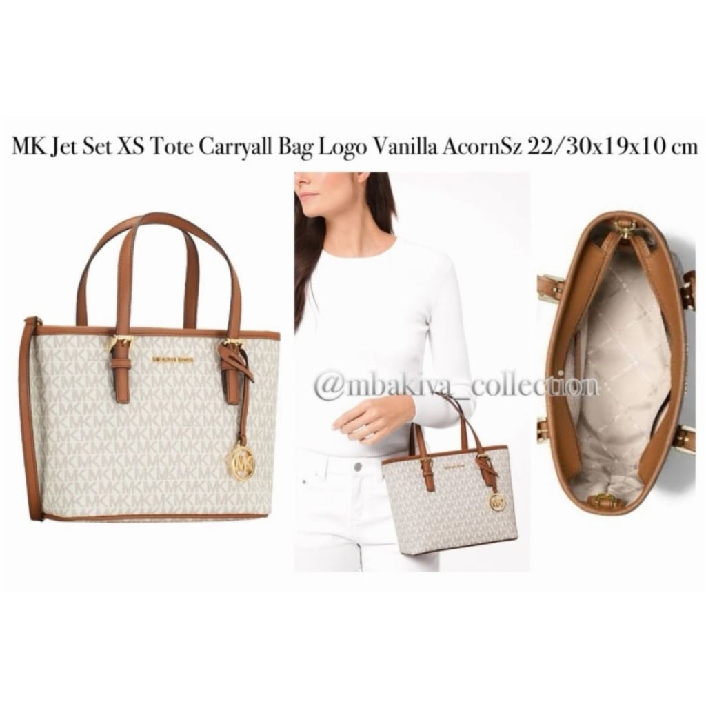 MK Jet Set XS Tote Carryall Bag Logo Vanilla Acorn