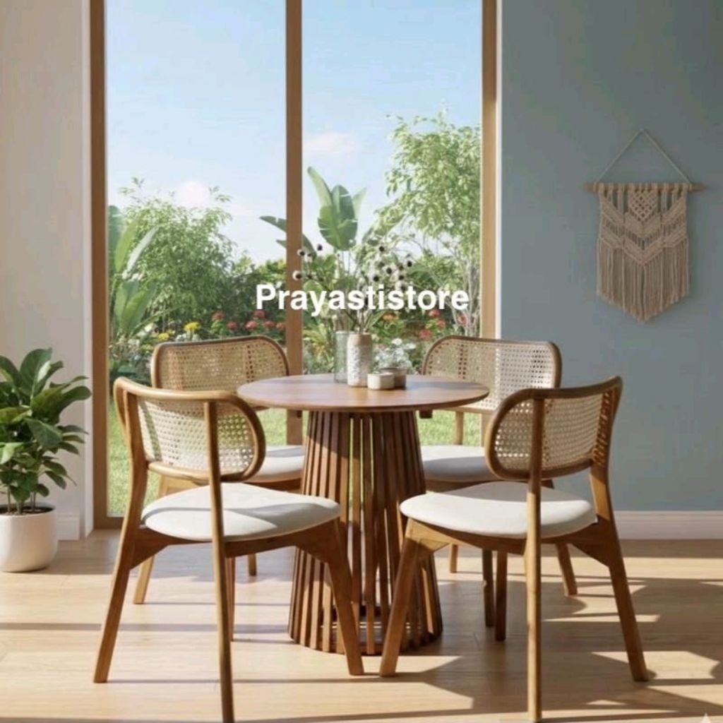 Meja Makan Bundar Rotan Jati Set Kursi Makan Meja Bundar Jati Meja Makan Cafe Bundar Jati