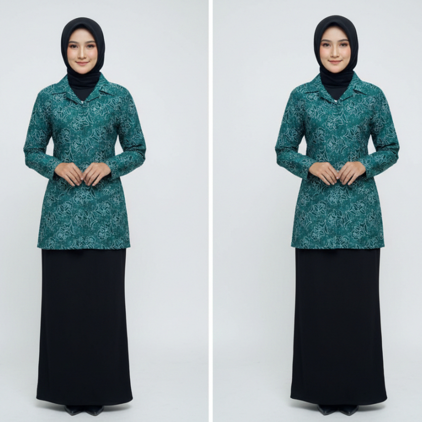 Setelan Blazer PKK Wanita Hijau Toska Bonus Hijab