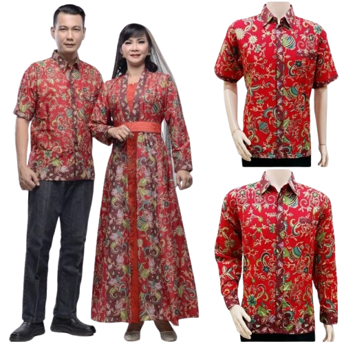COUPLE GAMIS BATIK MERAH PREMIUM SARIMBIT COUPLE GAMIS PREMIUM SERAGAM PASANGAN BATIK MERAH