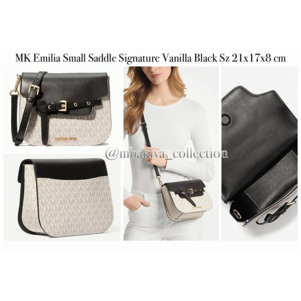 MK Emilia Small Saddle Signature Vanilla Black