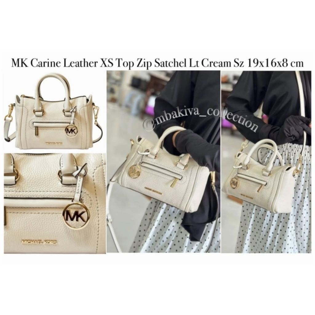 MK Carine Leather XS Top Zip Satchel Lt Cream
