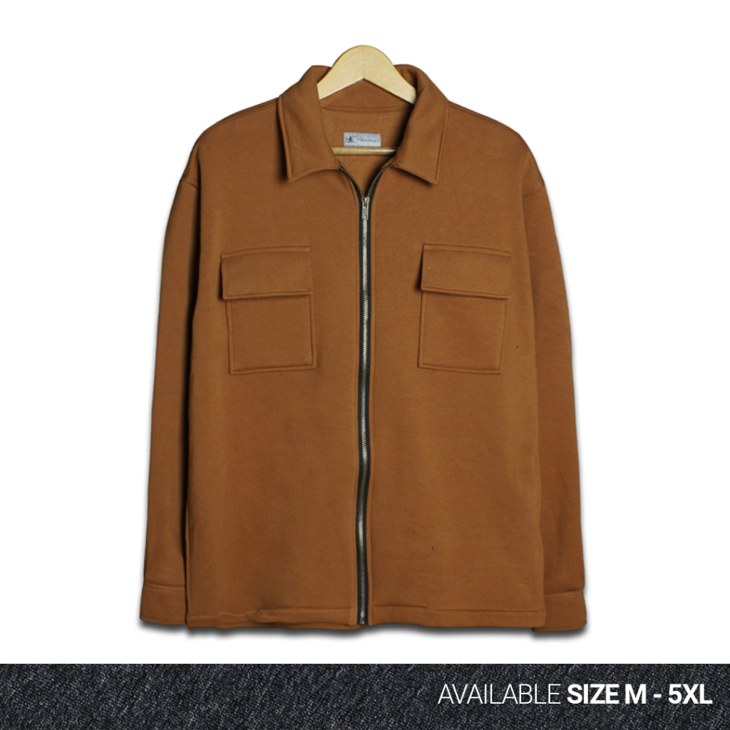 REEVANT Shacket Jacket Zipper Fleece Premium Unisex Big Size Jumbo Ukuran M-5XL Caramel