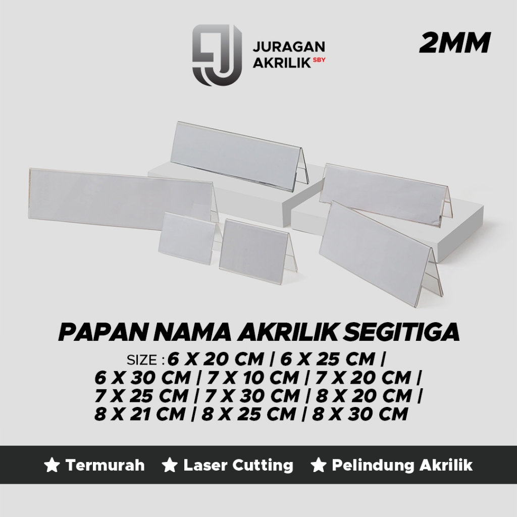 Papan Nama Akrilik Segitiga | Akrilik Kartu Nama Meja | Papan Nama Meja Panitia & Kantor