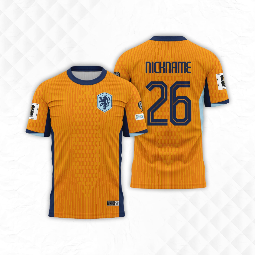 Jersey Belanda / Netherlands World Cup 2026 Home Away Custom Nama Nomor - Baju Bola Futsal Full Prin