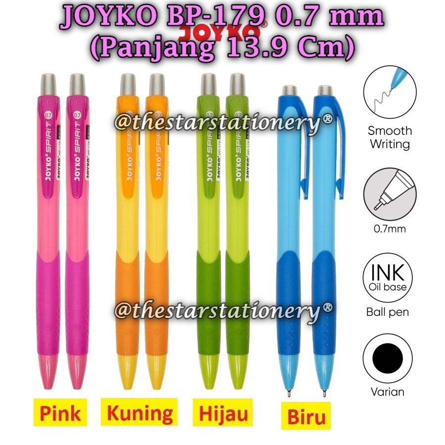 (1 Biji) Bolpen JOYKO BP-179 Spirit 0.7 mm Hitam / Ball Pen Pulpen Pena Joyko BP-179 (1 Buah)