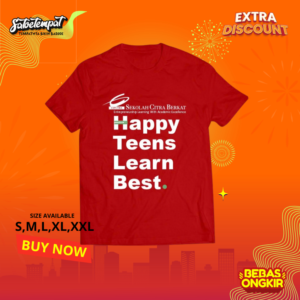 KAOS NSA PREMIUM MERAH CABE SABLON SEKOLAH CITRA BERKAT HAPPY TEENS LEARN BEST