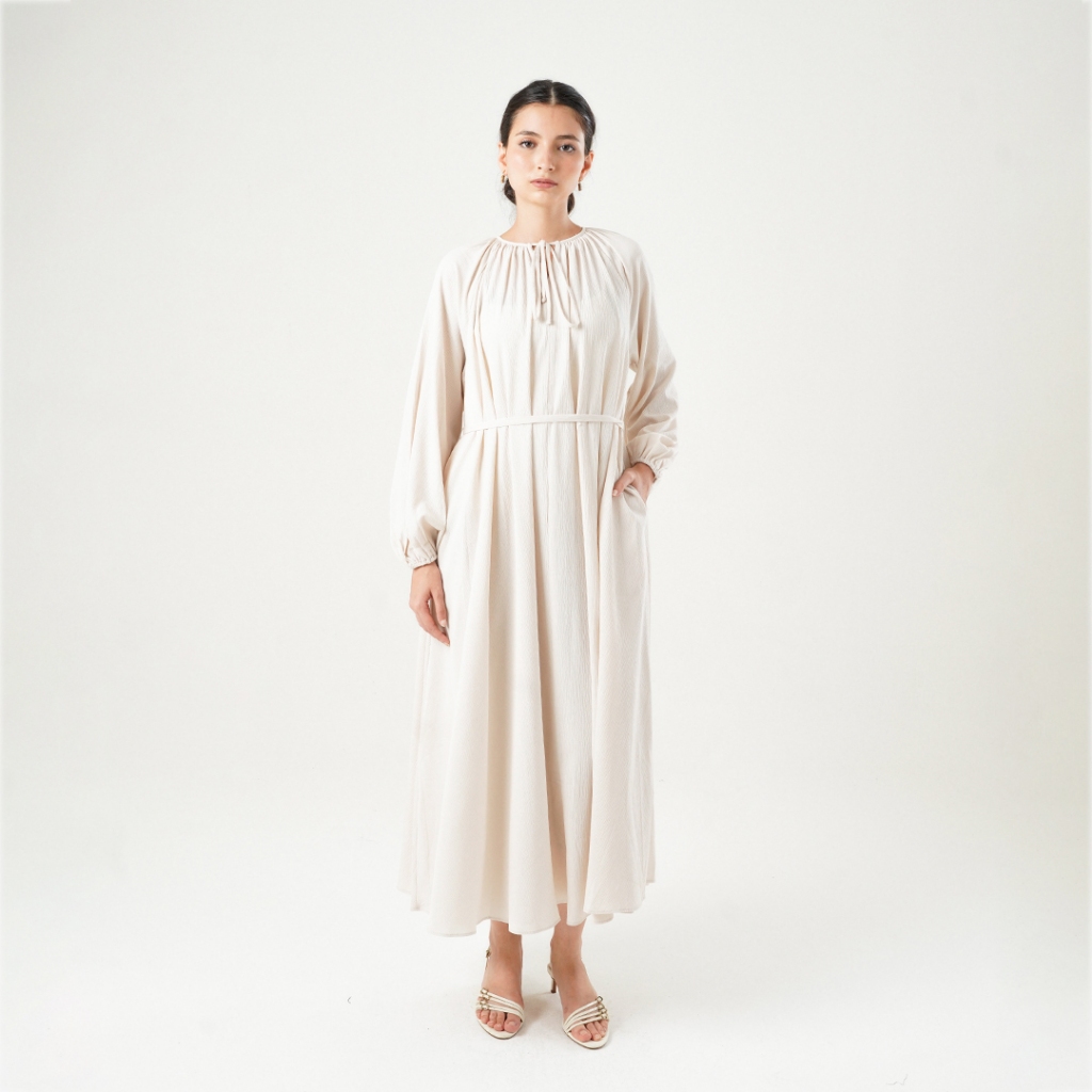 Queensland Raglan Flare Dress Lengan Panjang LIN000699Q Chalk