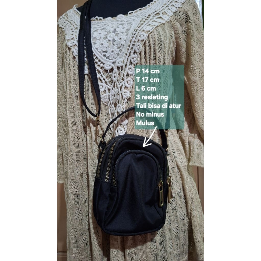 peel tas selempang wanita hitam/tas wanita 3 resleting