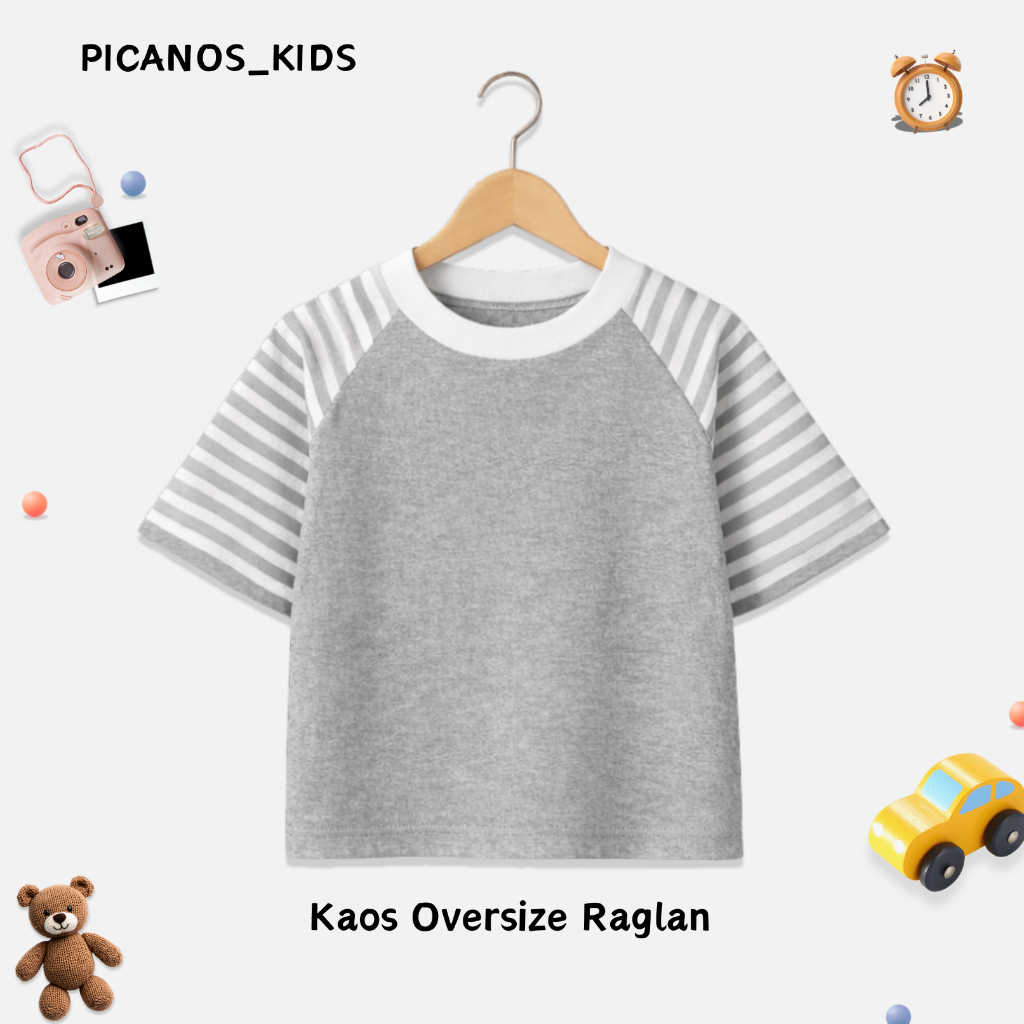 PICANOS KIDS - Kaos Raglan Anak Laki Laki Abu Misty / Kaos Oversize Anak Unisex / Kaos Polos Anak PS